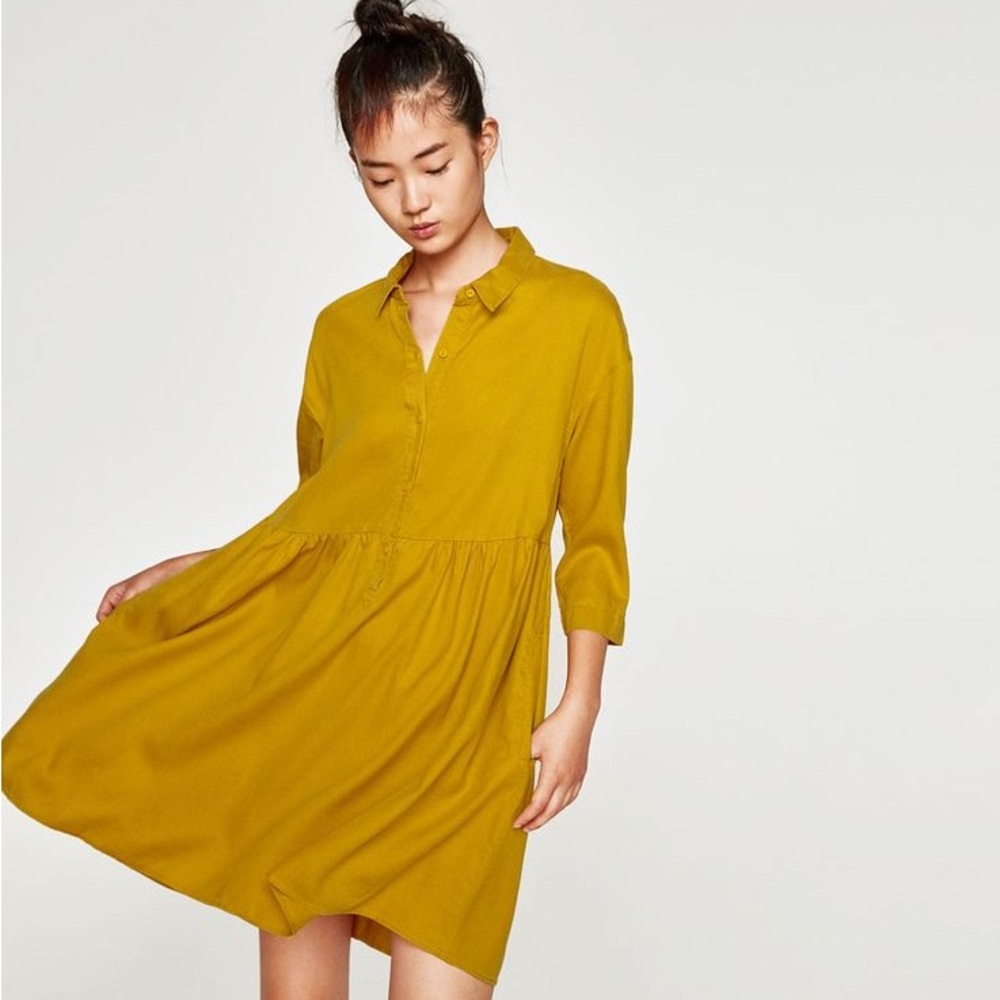 Zara Mustard Yellow Tunic Shirt Dress – Size Small